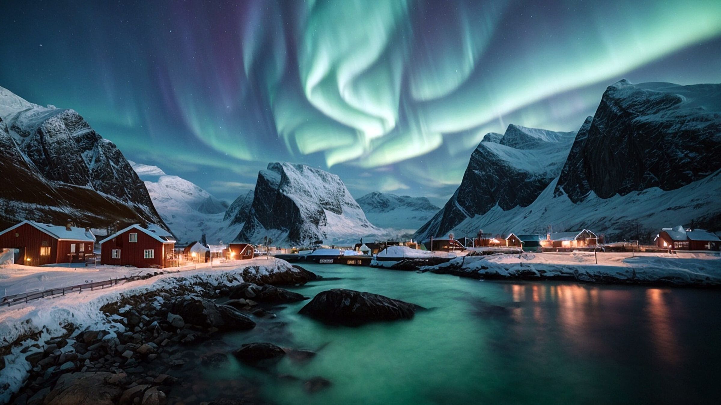 Aurora Borealis Over Hamnoy In Norway