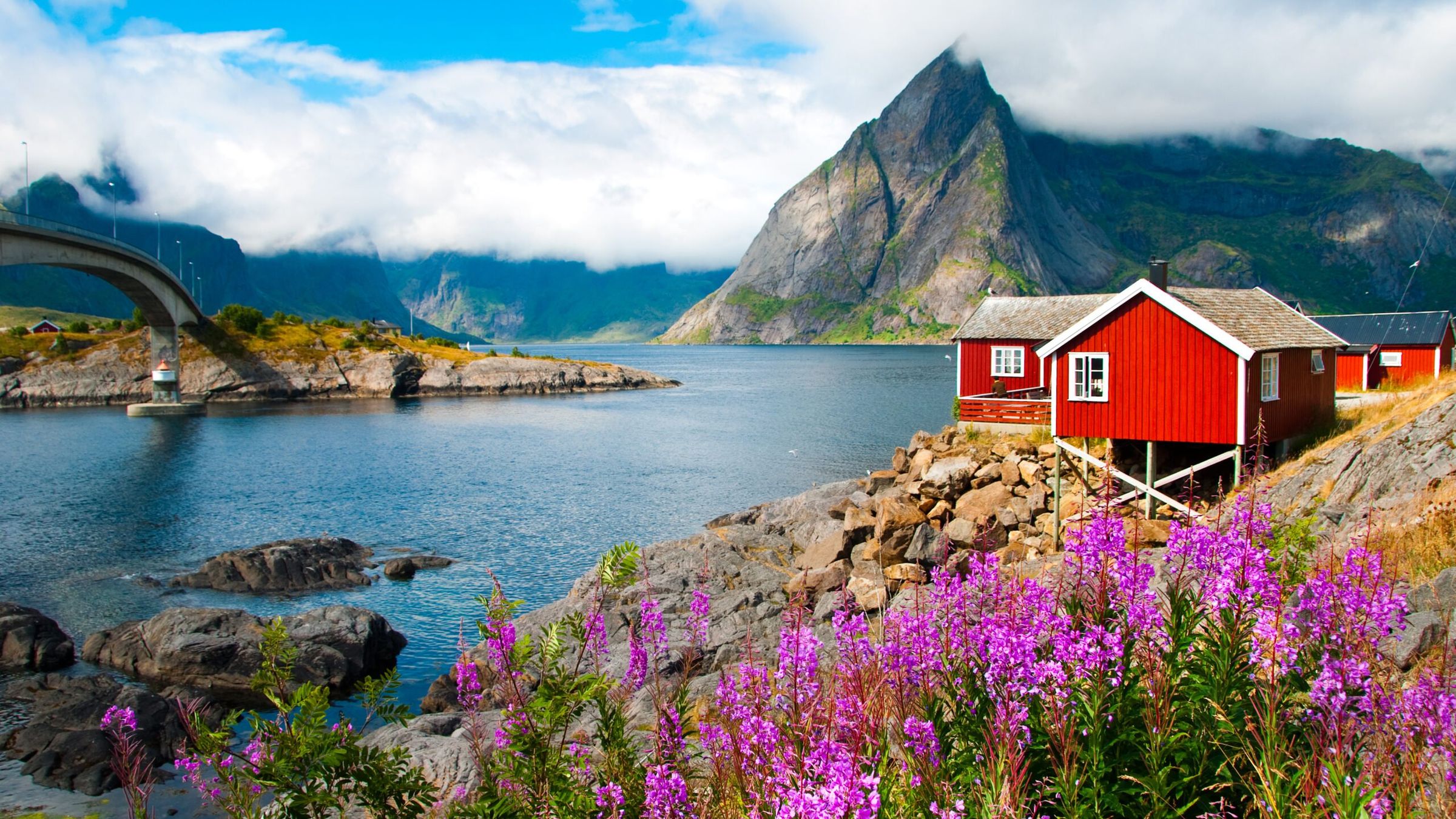 Tipical Red Fishing Houses In A Harbor On Lofoten Islands